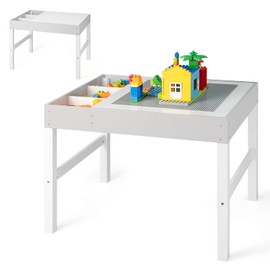 HONEY JOY Kids Table, 3 in 1 Toddler Wooden Activity Table, Convertible Building Block Tabletop, 3 Storage Compartments, Children Furniture Set for Daycare, Playroom (White)