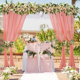 Blush Pink Chiffon Curtains 2 Panels 28x120 Inch Long Chiffon Backdrop with Rod Pockets Chiffon Backdrop Drapes Wedding Party Stage Decoration (Blush, 2PCS 28x120 Inches)