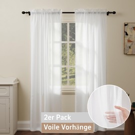 Pacok Curtains, White, Transparent, Set of 2, Voile Curtains with Ruffle Tape, Living Room, Modern, Long Curtain, Transparent Rod Pocket for Bedroom, H 225 x W 150 cm