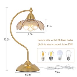 Artmooy Table Lamps for Living Room, Flower Desk Lamp, Glass Beside Lamp for Nightstand, Gooseneck Small Table Lamp, Mid Century Modern Desk Light, Table Light for Bedroom Home Office Reading (Amber)