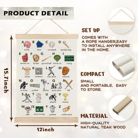 RYYCDOI Baseball Alphabet Nursery Wall Decor, Baseball Alphabet Learning Wall Decor for Boys Kids Room Nursery Playroom, 12x16 Inches