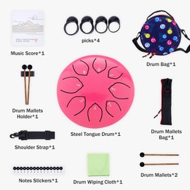 Musfunny Steel Tongue Drum for Kids: Handpan Drum Percussion Instruments 6 inch 8 Notes with Carry Bag and Music Book -Musical Drum for Musical Education Concert Meditation Yoga (Pink)