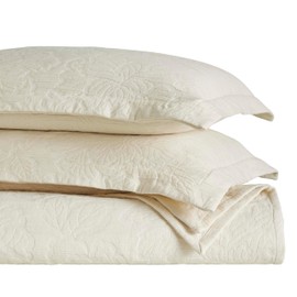 Superior 3 Piece Cotton Bedspread Set, Home Bed Decor, Decorative Bed Spread, 2 Pillow Shams, Medium Weight Blanket, Matelasse Coverlet, Bedding Essentials, Hibiscus Collection, California King, Ivory