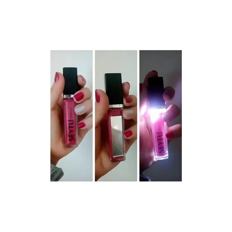 Brillo Gloss Labial Seytú Color Rubi Con Luz Y Espejo