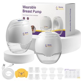 ROMO-GLE/21 Breast Pump Hands Free - 2 Pack Wearable Breast Pump, Electric Portable Breastfeeding Pump with 3 Modes & 8 Suction Levels, Smart Display, 3 Sizes of Flange Inserts(17mm, 19mm, 21mm)