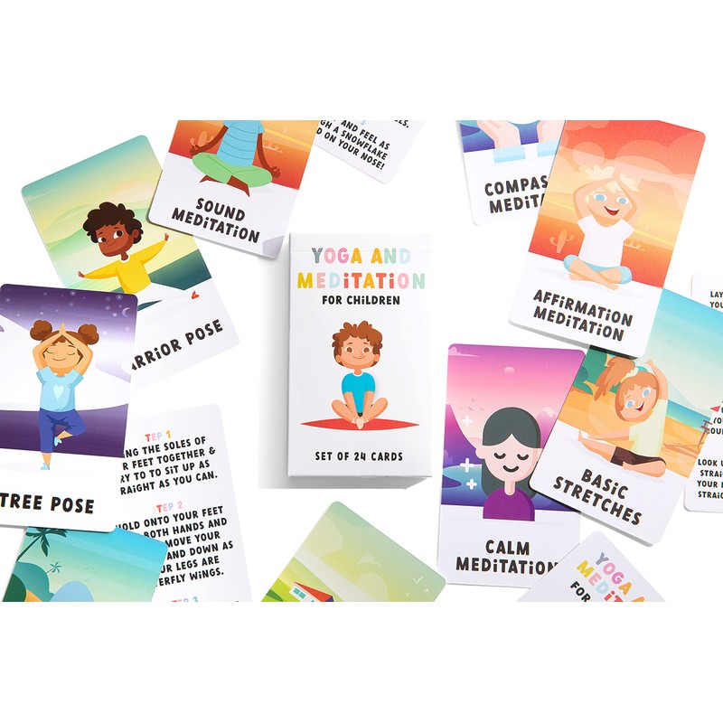 Kids Yoga and Meditation Flashcards, 24 Cards, Mindfulness Activities for
