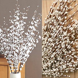 Wootkey 5 piezas de flores artificiales de jazmín de 30 pulgadas de largo, bayas de imitación, flores falsas para Navidad, Año Nuevo, plantas de arte floral, decoración de fiesta para el hogar, la oficina, (blanco)