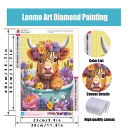 Lonmo Art Diamond Painting Adult Diamond Painting Cattle 5D Diamond Painting for Gift Home Wall Decor (12 x 16 Inches)