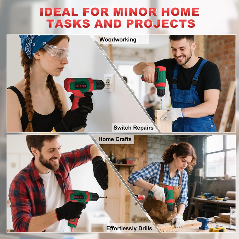 8V Cordless Drill Driver Set - 3/8" Keyless Chuck, 15pcs