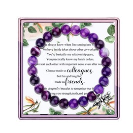 Going Away Gifts for Coworker,Coworker Leaving Gifts for Women Purple Agate Chance Made Us Coworkers Bracelet Luck Dragonfly Gifts for Women,Goodbye Farewell Gifts for Coworkers Colleagues (Purple dragonfly)