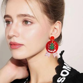 Vavhoo Christmas Gingerbread Man Charm Dangle Drop Earrings Glitter Gold Acrylic Resin Fashion Statement Jewelry Holiday Gift Women Xmas Party Favors Decor Accessories (Christmas Tree)