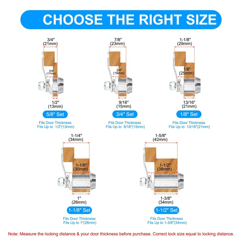 uxcell 1-1/8 Inch Cabinet Locks with Key, 3 Pack Cam