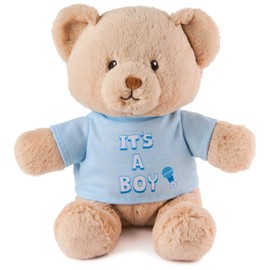 GUND “It's a Boy” Sustainable Message Bear with Blue T-Shirt, Teddy Bear Made from 100% Recycled Materials for Ages 1 and Up, Tan, 12”