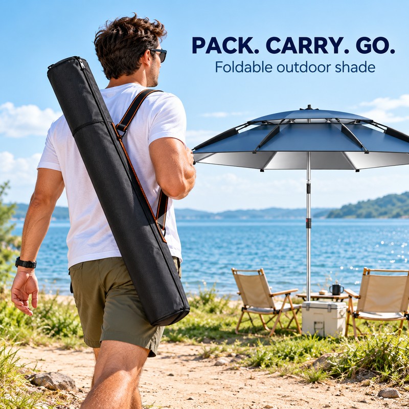 UPF 50+ Fishing Umbrella, Adjustable Tilting Outdoor Sunshade with Ventilated