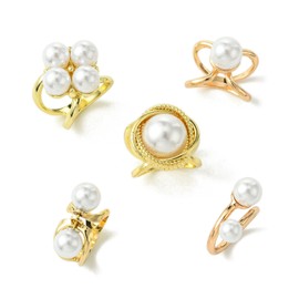 Airssory 10 pcs 5 Styles Imitation Pearl Alloy Scarf Buckle Rings Golden Color Elegant Clasps Holder for Scarf Cloth Wedding Party Banquet Present