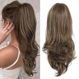 Nexyshe Ponytail Extensions Drawstring Ponytail Synthetic Hair Extensions Clip in Ponytail 20inch High Layered Pony Tail Hair Pieces for Women Big Base Hair Ponytail Extension for Ladies