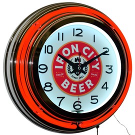 15" Iron City The Beer Drinker's Beer Double Neon Clock Man Cave Decor (Red)