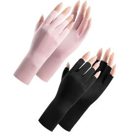 CULEB 2 Paar UV Shield Handschuhe Nägel,Maniküre Fingerlose Handschuhe,Professionelle UPF50+ Anti-UV Schutz Handschuh Ohne Fingerkuppen für Maniküre Nagellack Radfahren Fitness Angeln(Schwarz,Rosa)