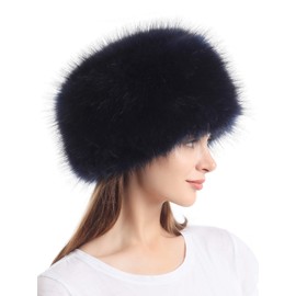 soul young Faux Fur Hat for Women,Ladies Winter Cossak Russian Style Cap(Navy)