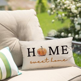 GTEXT Fall Pillow Cover 12x20 Sweet Home Pumpkin Throw Pillow Autumn Decorative Lumbar Linen Outdoor Farmhouse Decor Cushion Cover for Home Sofa Bed Couch