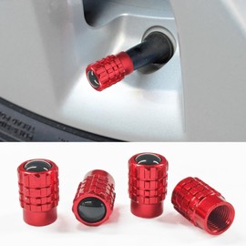 4PCS Car Tire Valve Stem Caps, Heavy Duty Leak-Proof Auto Tire Valve Caps with Rubber Seal, Aluminum Alloy Wheel Valve Stem Covers, Universal Car Accessories for Car Truck SUV Motorcycle Bike (Red)
