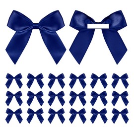 Satin Ribbon Dark Navy Bow Decor 2" Self Adhesive Premade Bows for Gift Wrapping Dark Navy Mini Bow for Treat Bags Party Favors Wedding Decorations - 50 Counts
