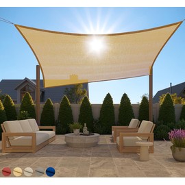GORILLA GRIP Heavy Duty Sun Shade, UV Protection Fade Tear and Rust Resistant Rectangle Sunshade Canopy, Curved Edges Blocks Sunlight, Breathable Sail, Outdoor Patio, Lawn Garden, 8x10 FT Sand