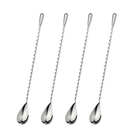 Vxcbad Set of 4 Long Spoons, Bar Spoons, Cocktail Spoons, Iced Coffee Spoons, 304 Stainless Steel, Spiral Pattern for Bar, Cafe, Kitchen, 30 cm