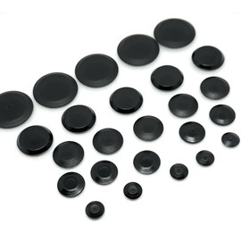 Black Flush Mount Hole Plugs, 25-Pack Assorted Sizes (1/4", 3/8", 1/2", 3/4", 1"), Panel Snap Caps for Auto Body and Sheet Metal