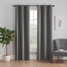 Eclipse Microfiber Total Privacy Blackout Thermal Grommet Window Curtain for Bedroom (1 Panel), 42 in x 84 in, Smoke