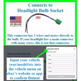 fits Ford Ram Dodge Jeep Headlight Bulb Connector Plug Pigtail Wiring Harness