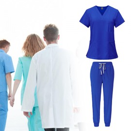 LOVIVER Female Scrub Set Nurse Workwear V Neckline Professional Machine Washable Top and Joggers Pant Work Clothing for Beauty Center, Royal Blue, M