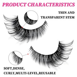 LoveOurHome 7 Pairs Faux Mink Fake Eyelashes Fluffy False Eyelashes Cat Eye Wispy Lashes Natural Look Lash Extension Eye Lashes 7-17mm 6D Volume Strips False Lashes with Tweezer for Women Teen Girls