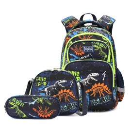 Wawakube 3Pcs Boys Dinosaur Backpack Set with Lunch Box Pencil Case, School Book Bag for Kids Elementary Preschool