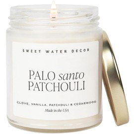 Sweet Water Decor Palo Santo Patchouli Soy Candle - Gold Pepper, Clove Leaf, Nutmeg & Lavender Scented Candles for Home - Gifts for Him -9oz Clear Jar + Gold Lid, 40+ Hour Burn Time, Made in the USA