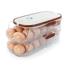 Valiayi Egg Holder for Fridge, Automatic Rolling Egg Organizer for Refrigerator, Clear Plastic Egg Container & Tray, Stackable Dispenser and Storage Bin For Organizers and Storage -2 Layer
