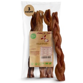 chew-e&tasty 12" Jumbo Braided Bully Sticks Odor Free Long Lasting Beef Chews- Made & Packaged at Food-Grade Facility High Protein Dental Treats