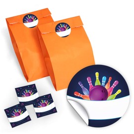 12 Gift Bags / Orange + 12 Stickers + 12 Bookmarks + 12 Mini Notepads Bowling Neon / Party Bag Guest Gift for Children Boys Girls for Children's Birthday Parties