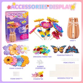 Ronronner Children's Flower Crafts with Wooden Vase | Complete Set for Girls 3-12 | DIY Bouquet + Vase Kit with Sequins & Foam Rubber | Creative Gift with Instant Decorative Effect