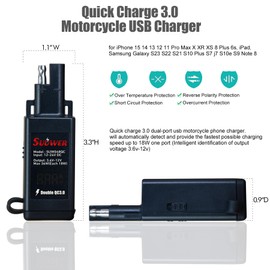 Suuwer, Quick Charge 3.0 Motorcycle USB Charger 6.8A, Quick Disconnect SAE to Dual USB Adapter Motorcycle Phone Charger, with LED Voltmeter & ON/Off Switch