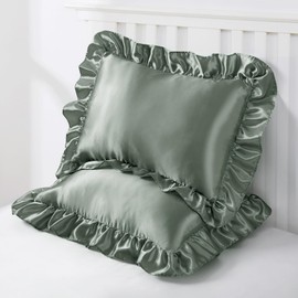 Entisn Ruffle Satin Toddler Pillowcase Set of 2, 13 x 18 Inch Toddler Silky Pillow Covers with Envelope Closure, Anti Wrinkle Soft Travel Pillow Case Nursery Pillow Sham for Girls, Boys (Dark Gray)