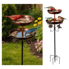 Bird Bath for Outside, 45.3In Vintage Freestanding Birdbaths & Birdfeeder for Outdoors, Detachable Double Metal Bird Feeder Water Bowls for Garden Patio Yard Lawn Decor, 2026 Upgraded 5-Pronged Base