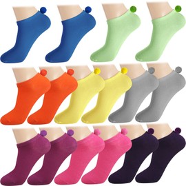 SATINIOR 16 Pairs Women Pom Pom Socks with Balls on The Back Ankle Lowcut Seamless Socks Seamless for Men Women(Multicolored)