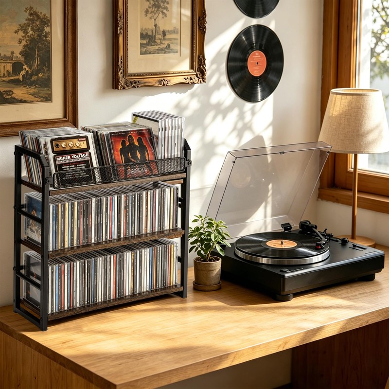 EFYSE 3-Tier CD Rack, Storage and Display Organizer, Compact Space-Saving