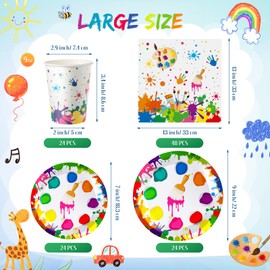 Queekay 122 Pcs Art Paint Party Supplies Serves 24 Guests Art Birthday Party Decoration Plates Napkins Cups Set Artist Painting Plastic Tablecloth Decorations Disposable for Girls
