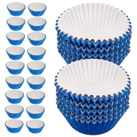 GLEAVI 100pcs Thickened Blue Foil Cupcake Liners Muffin Baking Paper Cups Wrappers with Curved Stripe Design for Decorative Muffins and Cakes Party Use