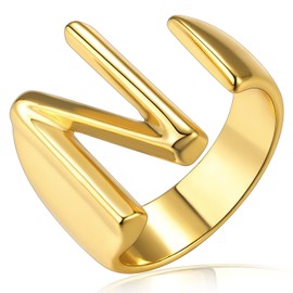 Gold Harrys Styles Initial N for Women, GoldChic Jewelry Letter N Adjustable Statement Rings Party|Women’s Statement Ring|14k Gold Plated Open Alphabet Rings|Letter A to Z