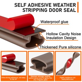 Brown Rubber Weather Stripping Door Seal Strip, D Shape Door Weather Seal Strip, Self-Adhesive Soundproofing Frame Insulation Tape for Doors Frame/Window Seal,Blocks Cold Drafts Noise