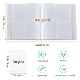 XCSJ Jewellery Storage Book Jewellery Storage Bag Anti-Oxidation Portable Travel Jewellery Display Book for Rings Bracelet Brooch (160 Grids + 50 Thick PVC Bag)