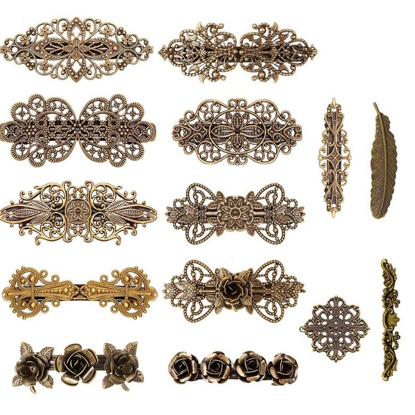 Set of 6 French Vintage Hair Clips Kalolary Crystal Rhinestone Hair Clips Hair Clips for Women Retro Vintage Metal French Hair Pins Rose Bronze Accessories Pack of 14
